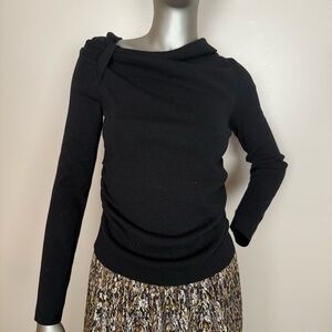 Chicwish Black Rouched Waist Asymmetrical Neck Long Sleeve Sweater Size S